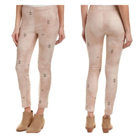 Free People Pale Pink Suede Studded Hi-Rise Pull On Leggings Pants Vegan - Picture 3 of 11